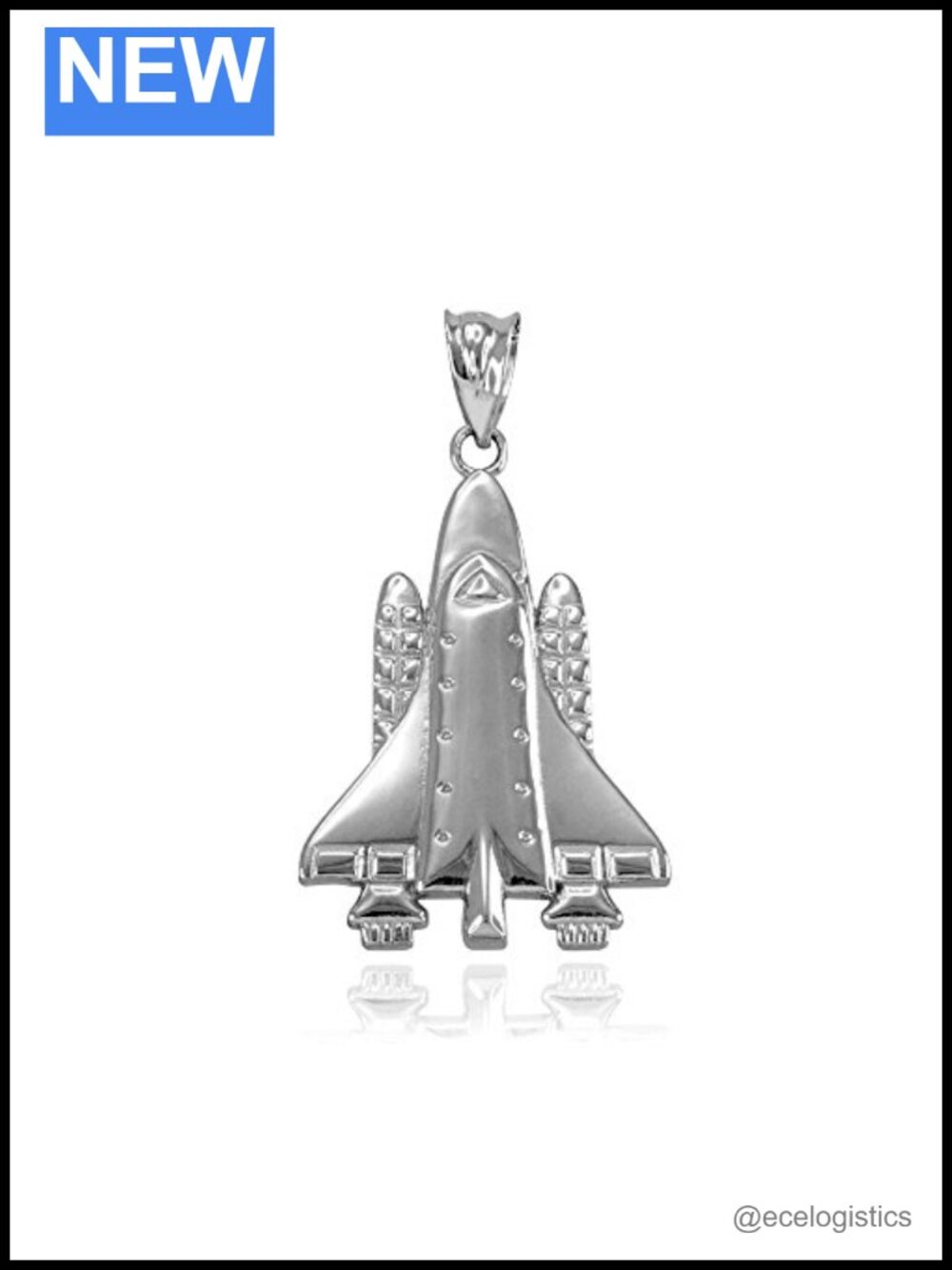 Fine 925 Sterling Silver Space Shuttle Rocketship Charm Pendant